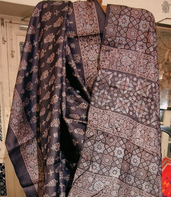 Ajrakh Tussar Silk Saree | Kalakriti by Paroma